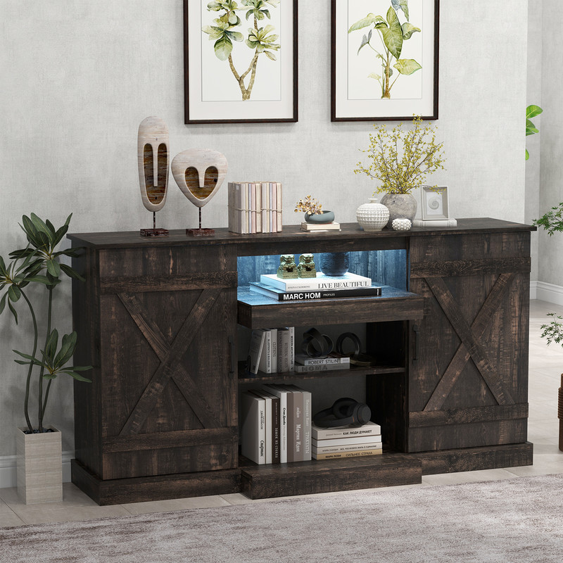 Modern 58 Inches TV Stand for TVs Up to 65" with 20 Color LED Lights, Storage Cabinets & Shelves
