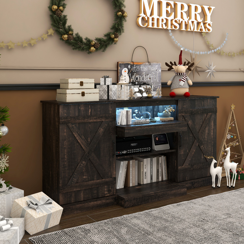 Modern 58 Inches TV Stand for TVs Up to 65" with 20 Color LED Lights, Storage Cabinets & Shelves