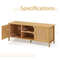 Boho TV Stand for TV up to 55 Inches with Faux Rattan Door, Modern Media Console Table with Storage Shelves & Cabinets