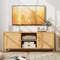 Boho TV Stand for TV up to 55 Inches with Faux Rattan Door, Modern Media Console Table with Storage Shelves & Cabinets