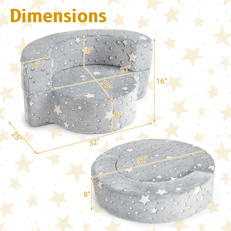 2-in-1 Toddler Chair Glow in the Dark Kids Couch with Cover, Convertible Sofa for Reading, Playing, and Sleeping