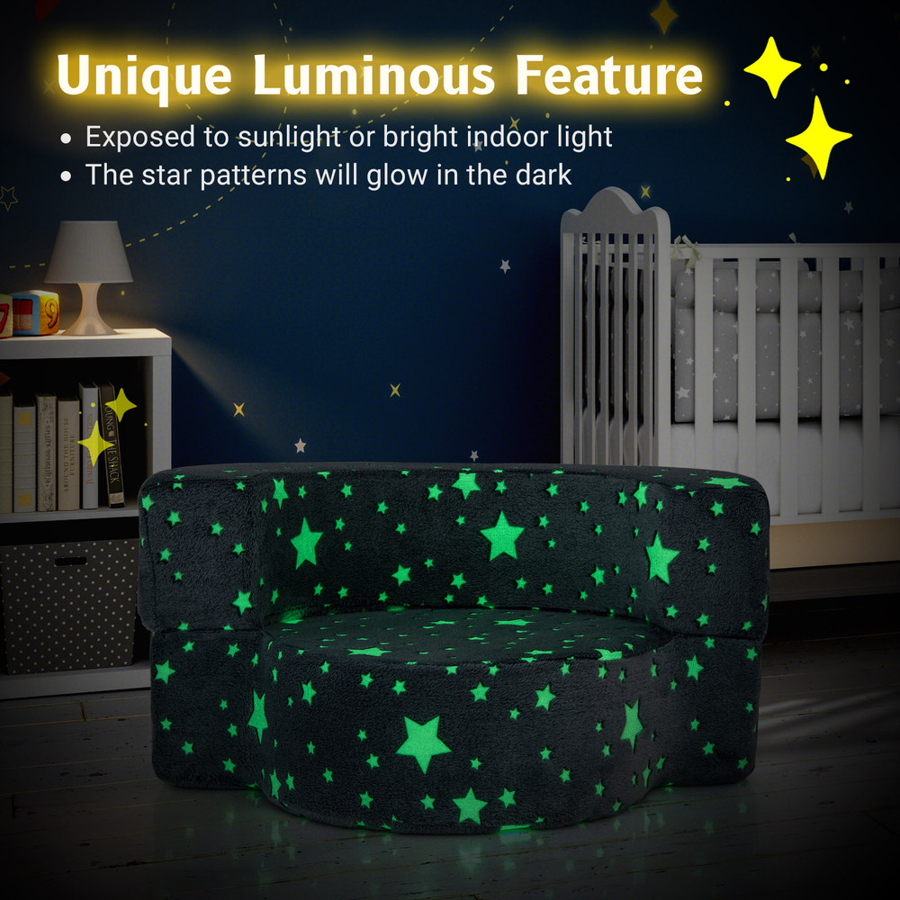 2-in-1 Toddler Chair Glow in the Dark Kids Couch with Cover, Convertible Sofa for Reading, Playing, and Sleeping