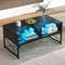 Modern Center Table with Faux Marble & Tempered Glass Top, LED Light Coffee Table with Storage, High Gloss Accent