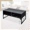 Modern Center Table with Faux Marble & Tempered Glass Top, LED Light Coffee Table with Storage, High Gloss Accent