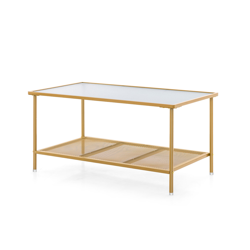 2Tier Coffee Table With Shelf Center Tempered Glass Top Stylish Tea Table 4