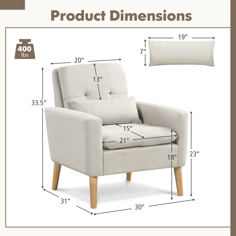 Stylish Modern Accent Chair Ergonomic Lumbar Support  Solid Rubber Wood Legs 6