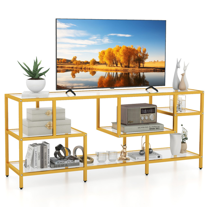 58Inch TV Console Table With Tempered Glass Shelves For Living Room 5