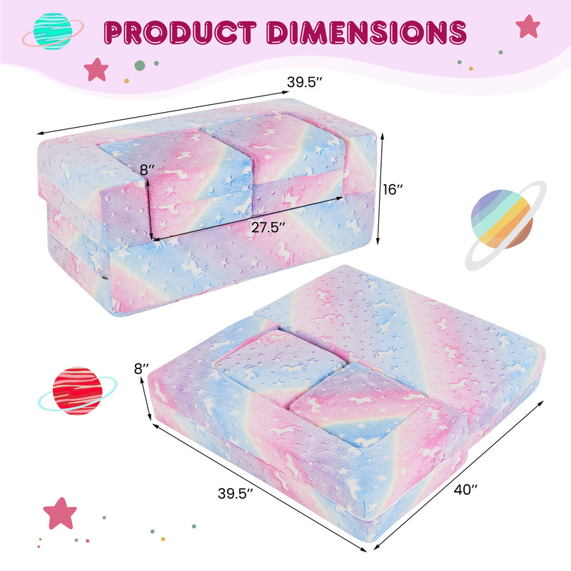 Soft Washable Kids Play Couch 2Seater With Flannel Cover Durable Easy Clean 6