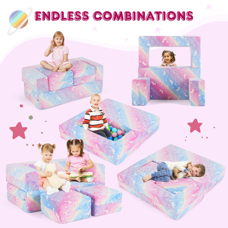 Soft Washable Kids Play Couch 2Seater With Flannel Cover Durable Easy Clean 3