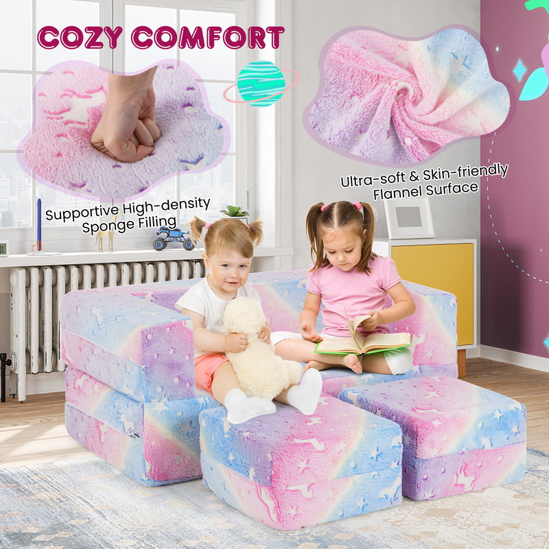 Soft Washable Kids Play Couch 2Seater With Flannel Cover Durable Easy Clean 2