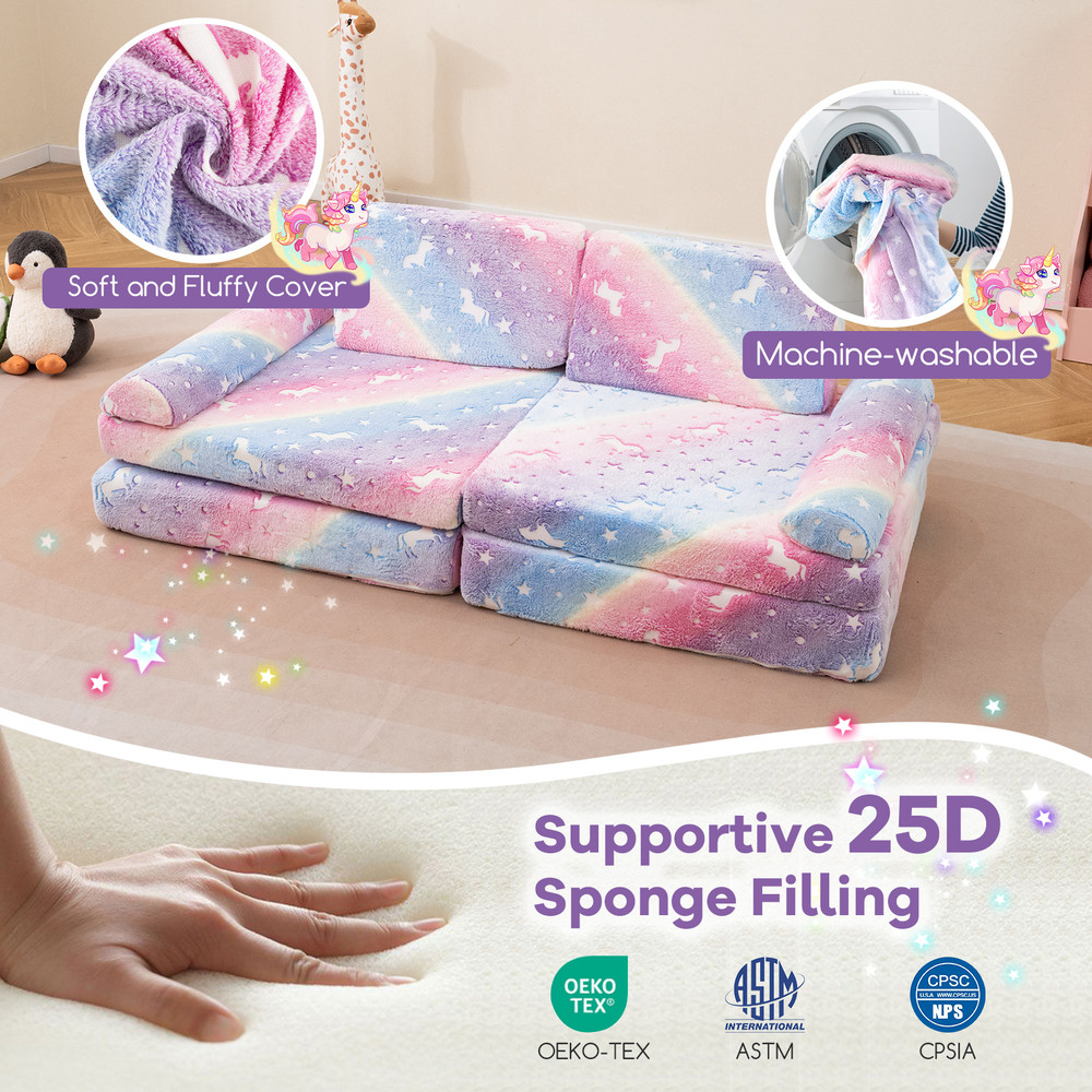 8Piece Modular Kids Play Couch GlowintheDark Toddler Sectional Sofa 3
