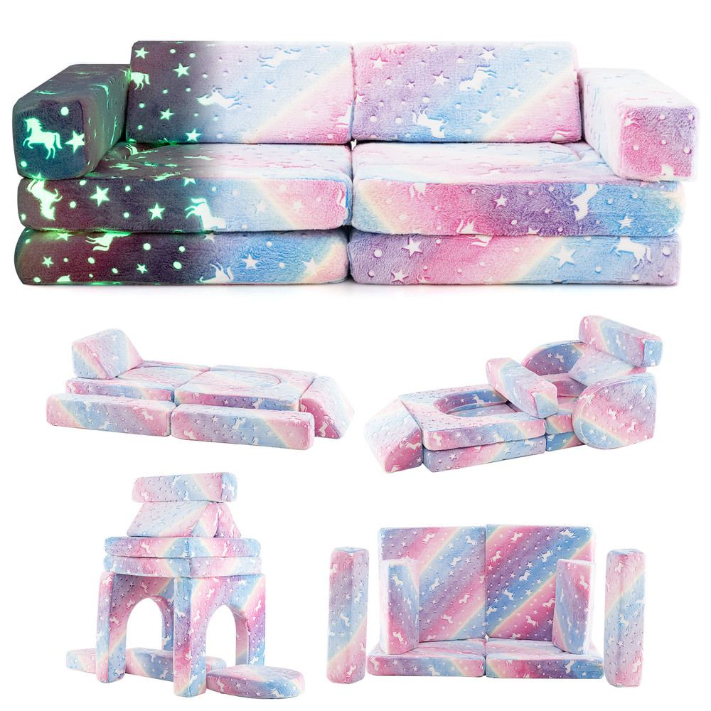 Glow-in-the-Dark Modular Kids Play Couch, 10-Piece Sectional Sofa Set