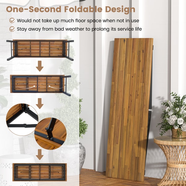 Acacia Wood Folding Table Sturdy Metal Frame Picnic Dining Table For IndoorOutdoor Use 7