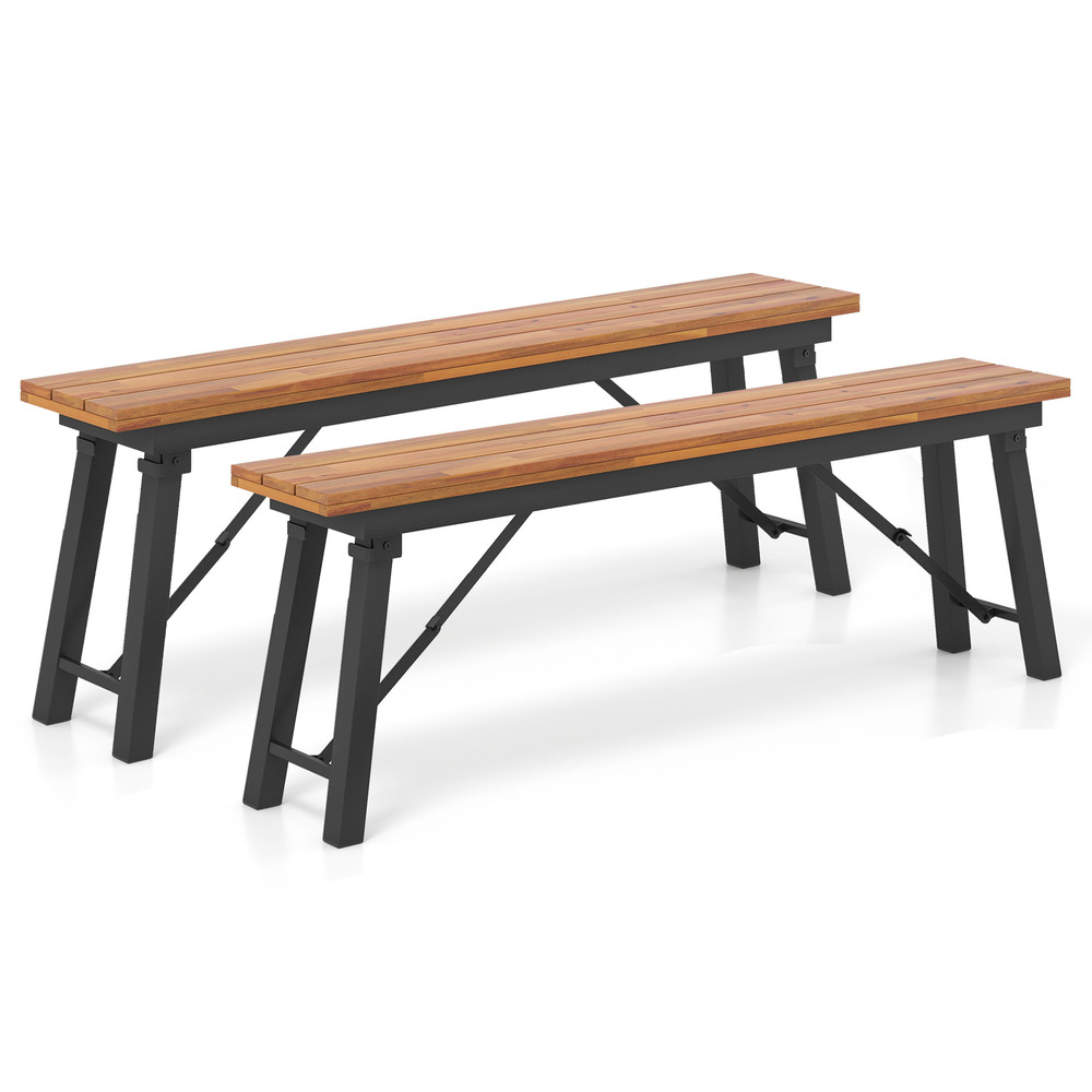 Folding Picnic Bench Set, Rectangular Acacia Wood Dining & Camping BBQ Benches