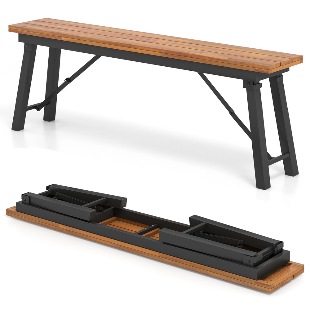 Folding Picnic Bench Set, Rectangular Acacia Wood Dining & Camping BBQ Benches