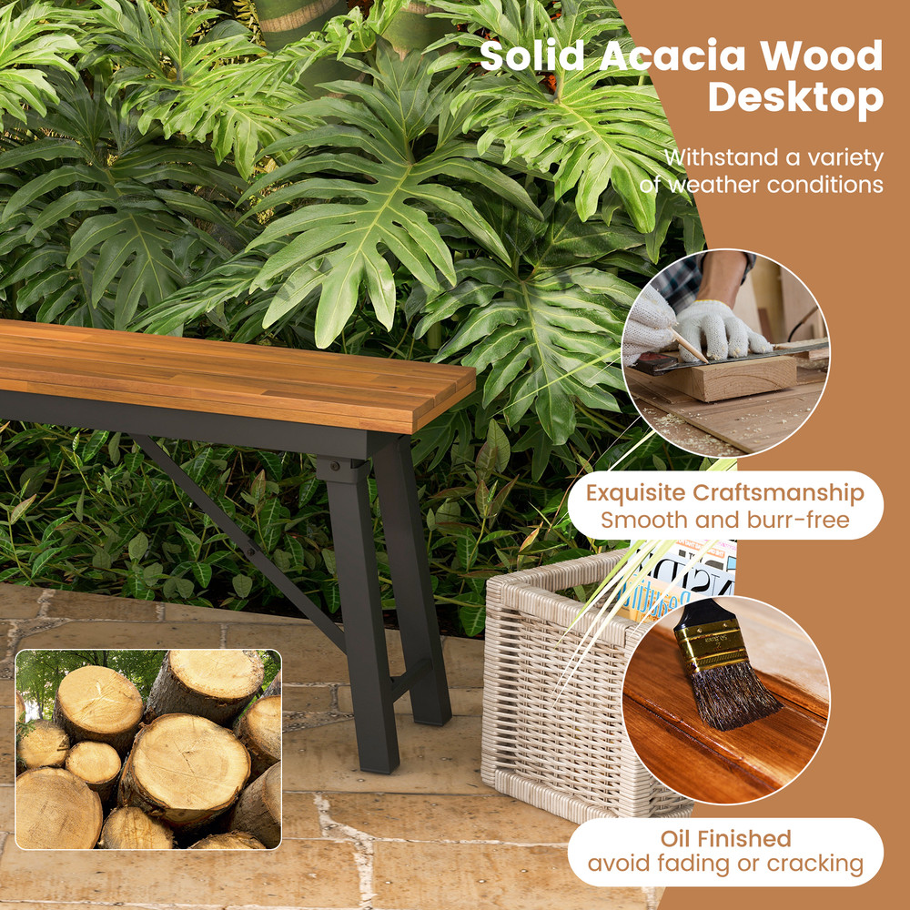 Folding Picnic Bench Set, Rectangular Acacia Wood Dining & Camping BBQ Benches