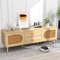 Natural Rattan TV Stand With Solid Wood Legs And Storage Drawers MidCentury Modern Boho Media Conso 5