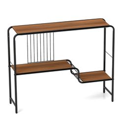 narrow console table with storage shelf & metal frame for living room, rustic entryway sofa table with bottom shelf