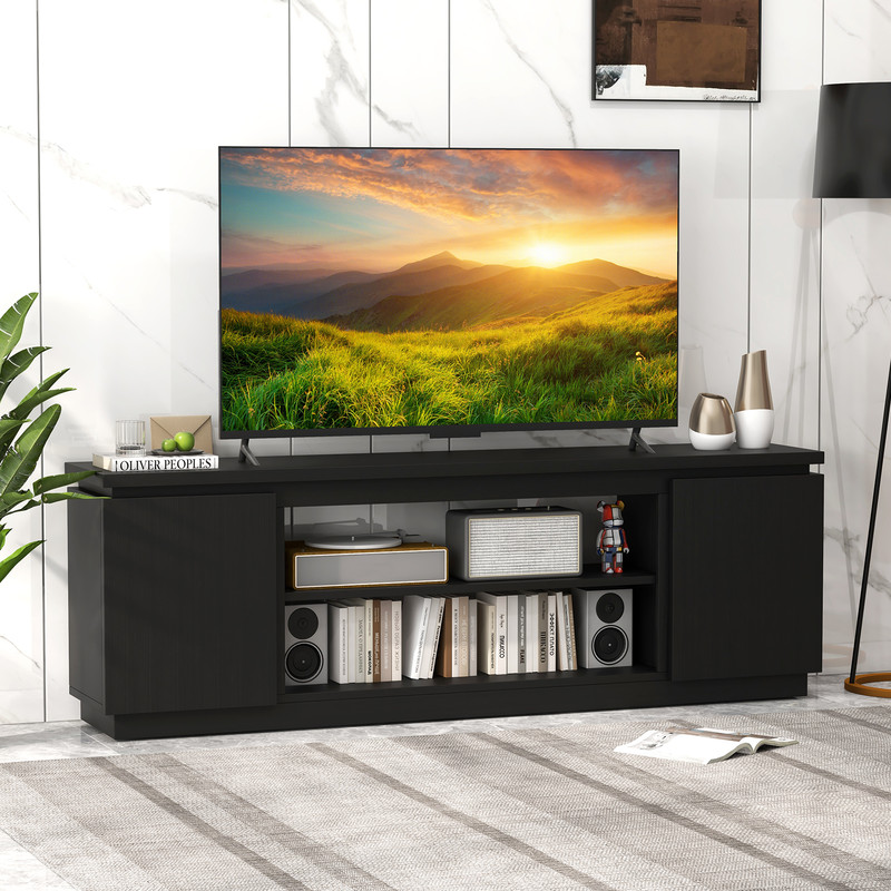 Modern TV Cabinet With Adjustable Shelves And AntiTipping Kits Media Console Stand Black Wood Enter 1