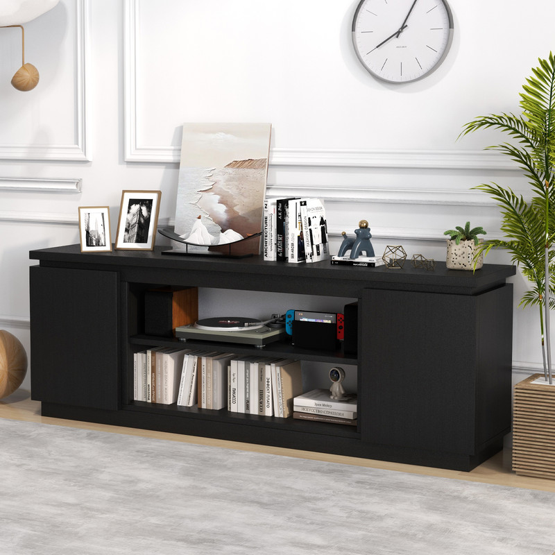 Modern TV Cabinet With Adjustable Shelves And AntiTipping Kits Media Console Stand Black Wood Enter 4