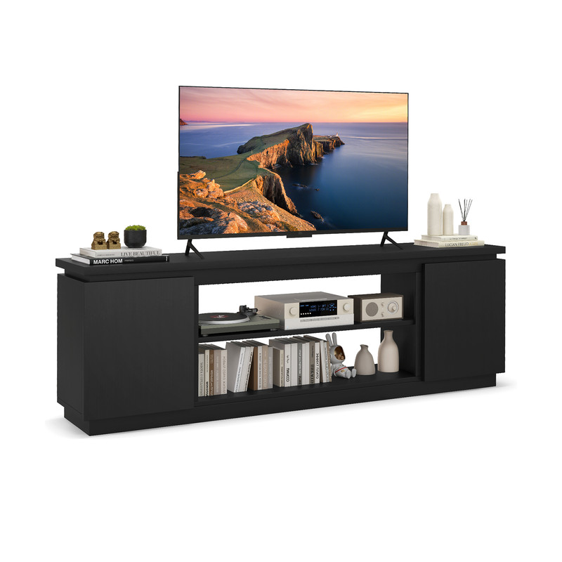 Modern TV Cabinet With Adjustable Shelves And AntiTipping Kits Media Console Stand Black Wood Enter 7