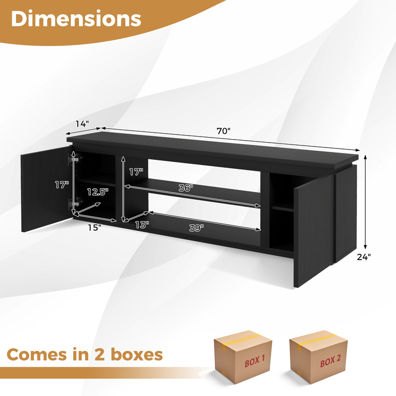 Modern TV Cabinet With Adjustable Shelves And AntiTipping Kits Media Console Stand Black Wood Enter 6