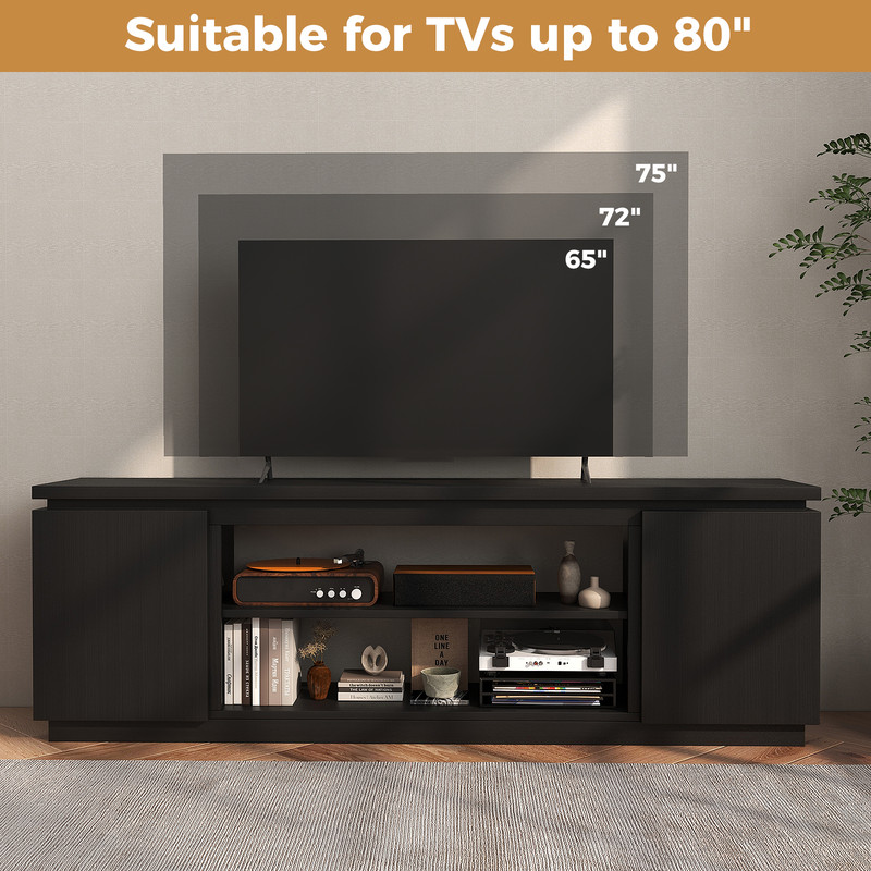 Modern TV Cabinet With Adjustable Shelves And AntiTipping Kits Media Console Stand Black Wood Enter 3