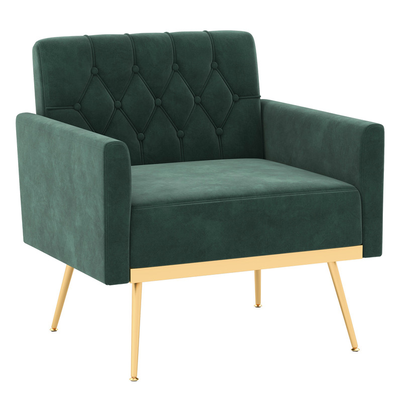 Luxury Modern Velvet Accent Chair Button Tufted Back Gold Legs And Adjustable Feet Upholstered Armc 0