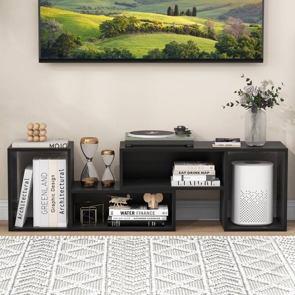 Modern Adjustable TV Stand Expandable Entertainment Center With Storage Cubes Rotatable LShaped She 1