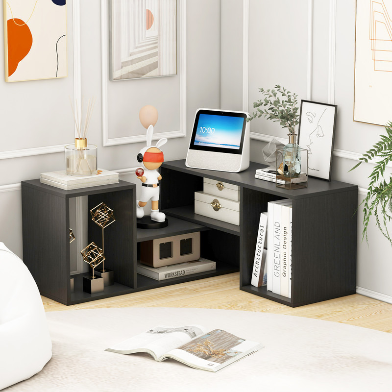 Modern Adjustable TV Stand Expandable Entertainment Center With Storage Cubes Rotatable LShaped She 5