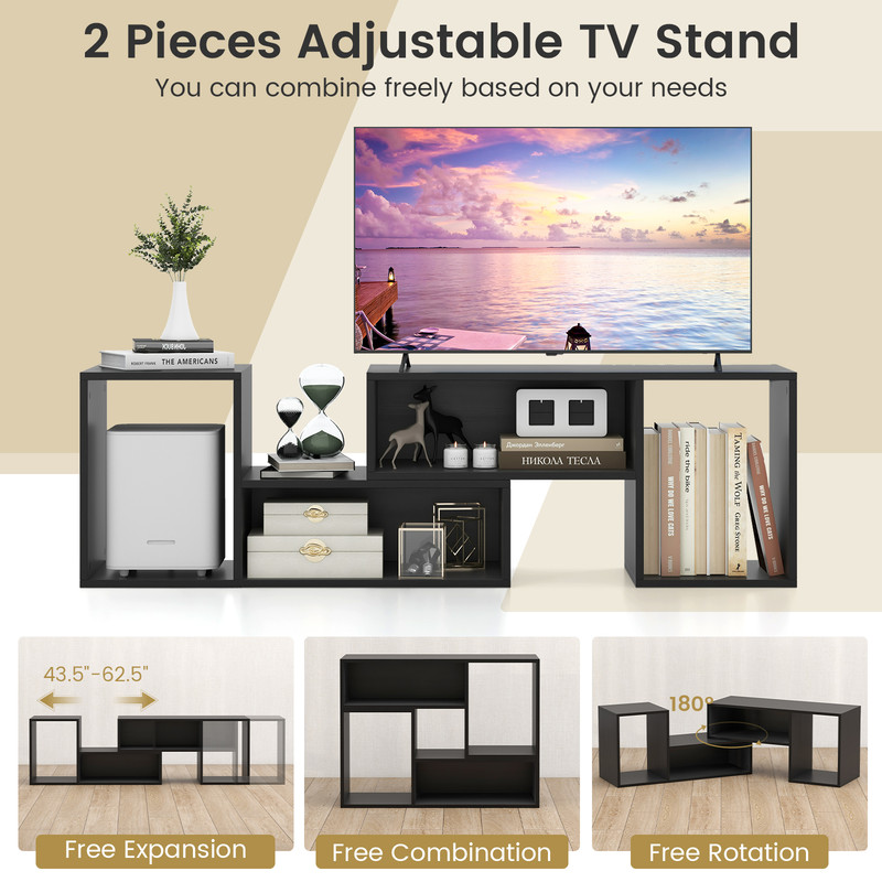 Modern Adjustable TV Stand Expandable Entertainment Center With Storage Cubes Rotatable LShaped She 2