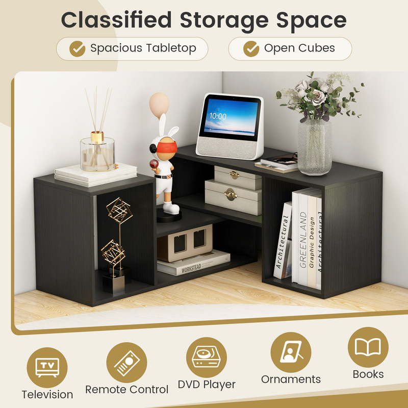 Modern Adjustable TV Stand Expandable Entertainment Center With Storage Cubes Rotatable LShaped She 3