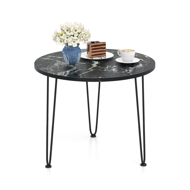 Modern Round Coffee Table With Thickened Faux Marble Tabletop And Black Metal Tripod Legs Small Acc 0