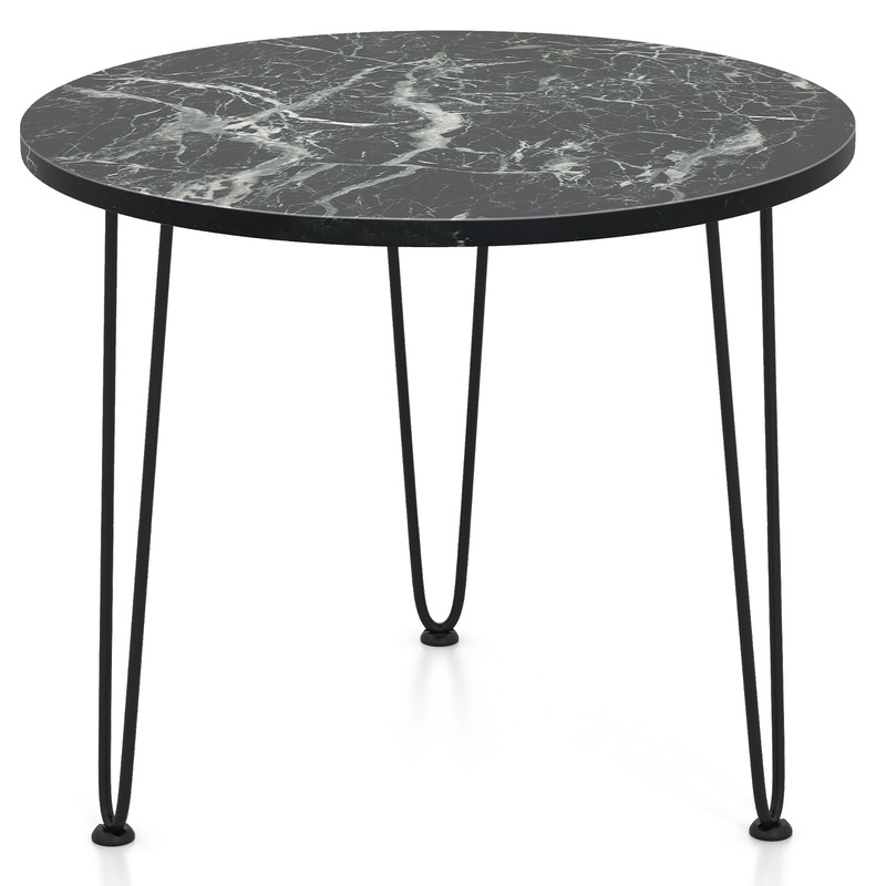 Modern Round Coffee Table With Thickened Faux Marble Tabletop And Black Metal Tripod Legs Small Acc 7