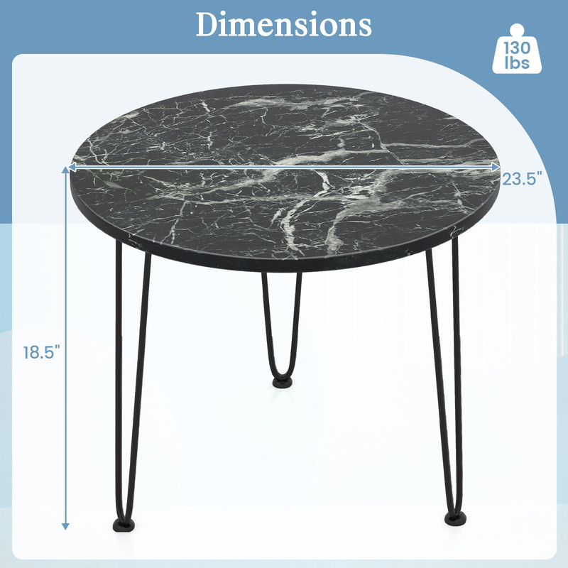 Modern Round Coffee Table With Thickened Faux Marble Tabletop And Black Metal Tripod Legs Small Acc 6