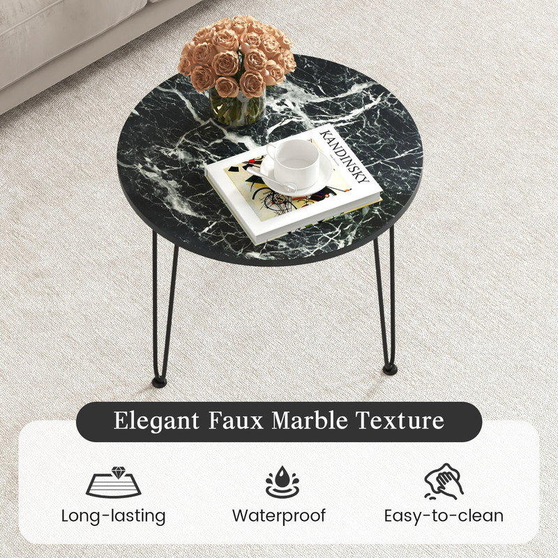 Modern Round Coffee Table With Thickened Faux Marble Tabletop And Black Metal Tripod Legs Small Acc 3