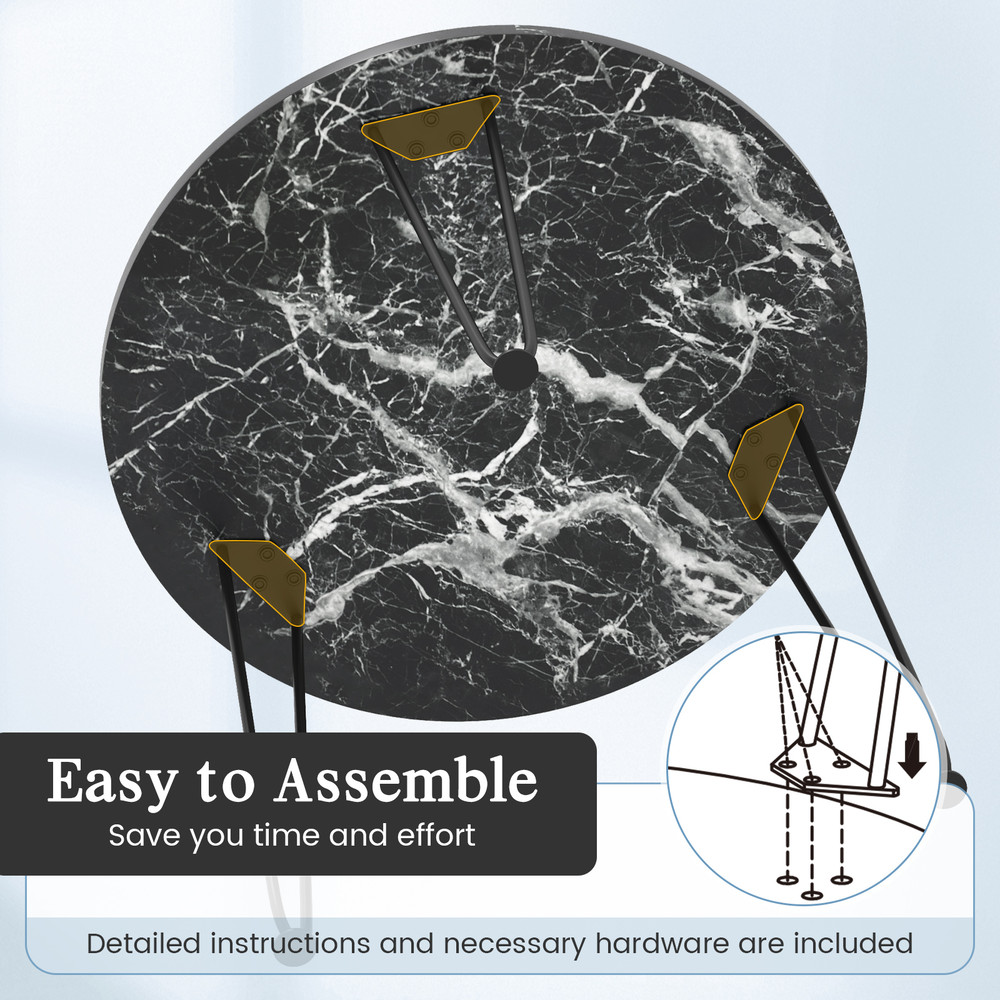 Modern Round Coffee Table With Thickened Faux Marble Tabletop And Black Metal Tripod Legs Small Acc 2