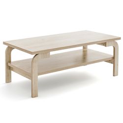 natural accent rectangular coffee table, mid-century wood coffee table for living room with storage and waterproof
