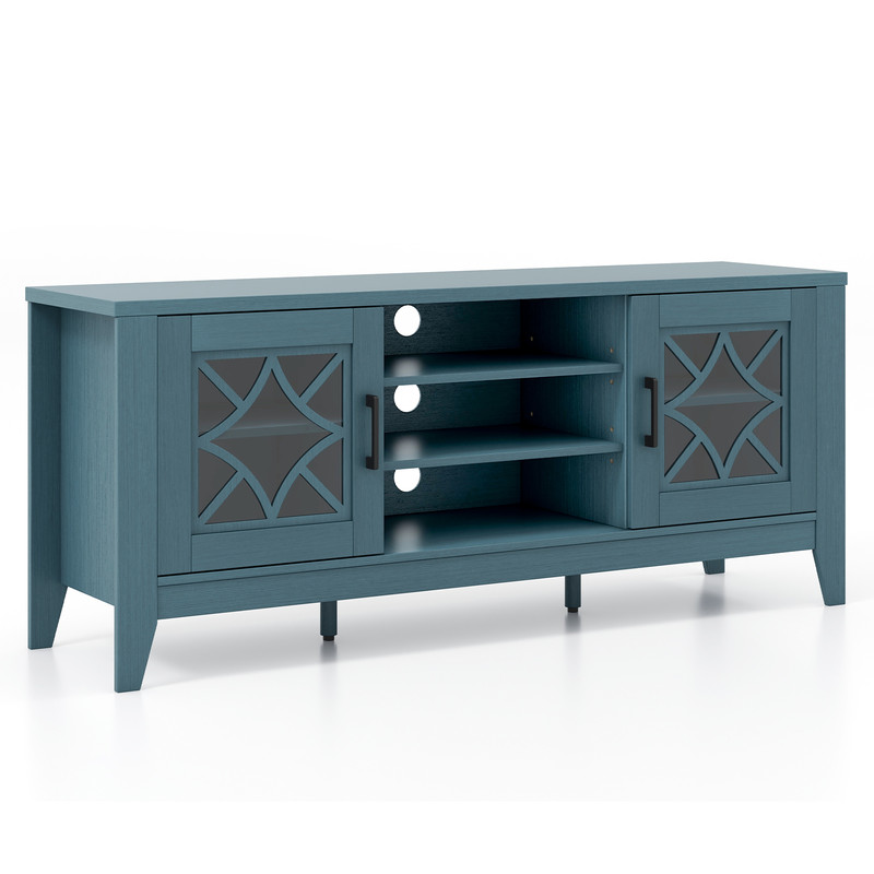 Farmhouse TV Stand With Adjustable Shelves Sturdy Teal Blue Entertainment Console 0