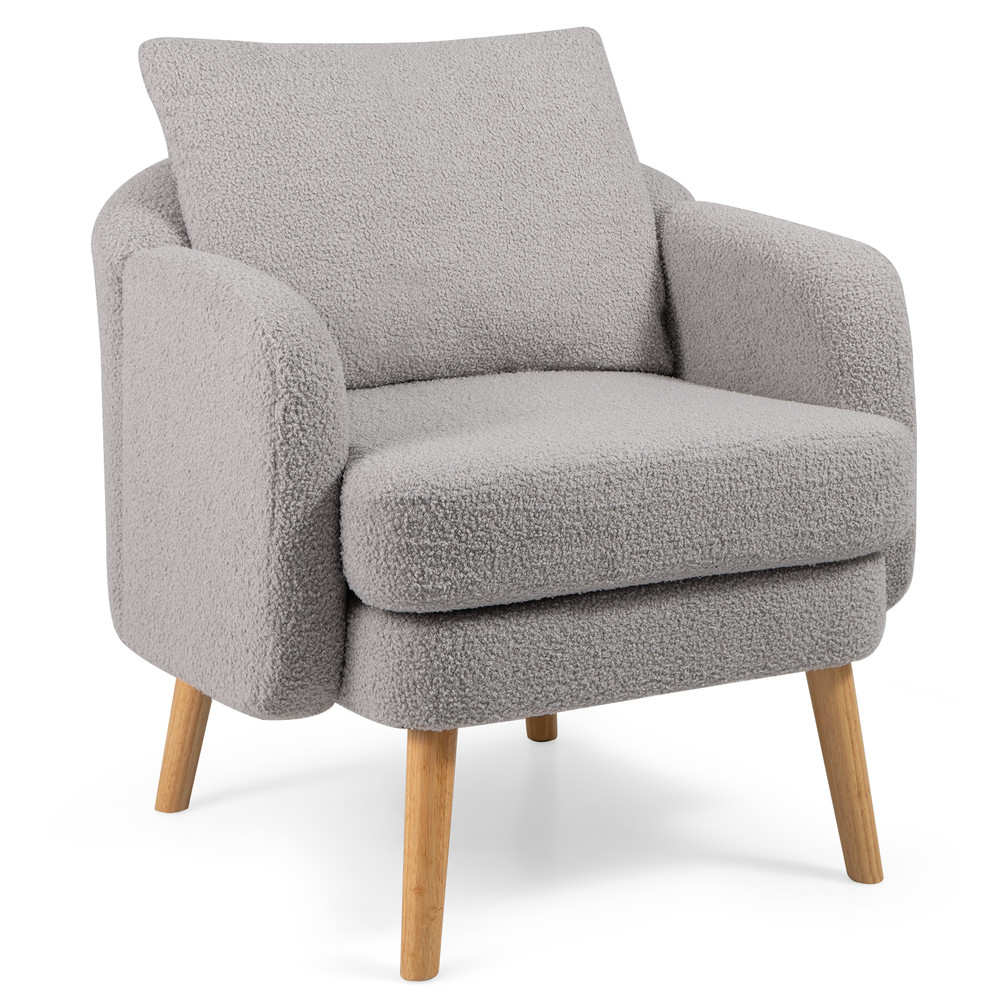 Sherpa Accent Chair Modern Living Room Chair with Seat Cushion, Upholstered Single Sofa Armchair with Pillow for Bedroom