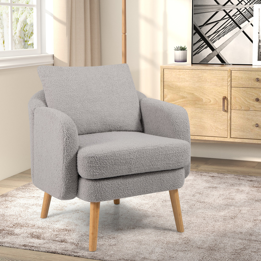 Sherpa Accent Chair Modern Living Room Chair with Seat Cushion, Upholstered Single Sofa Armchair with Pillow for Bedroom