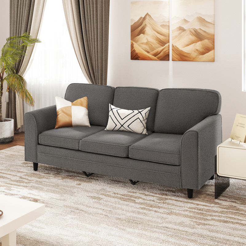 Luxury Teddy Velvet Upholstered 3-Seater Sofa with Back Pillows Cozy & Soft Modern Couch for Living Room, Office