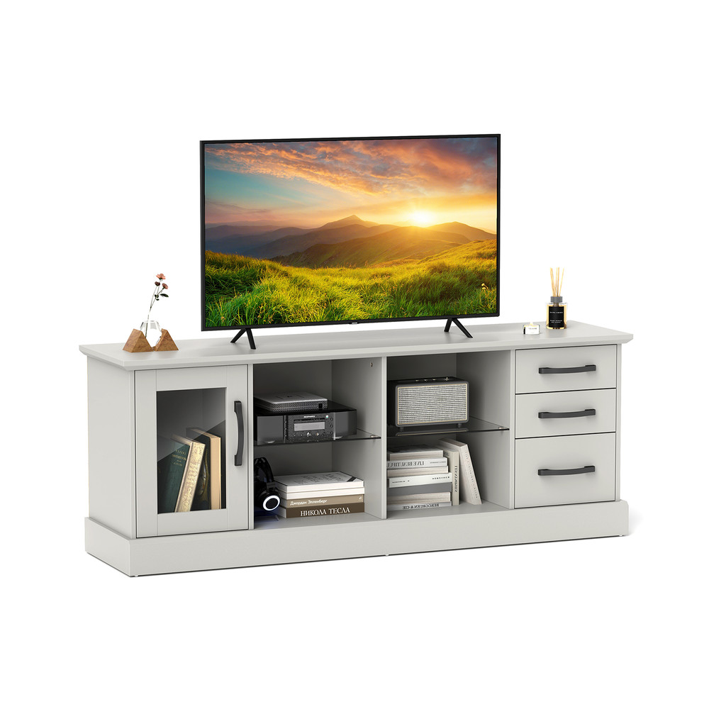 63 Inches Media Console Table with 3 Drawers and 2 Glass Shelves, Modern TV Stand for 73" TVs, Storage Cabinet for Room