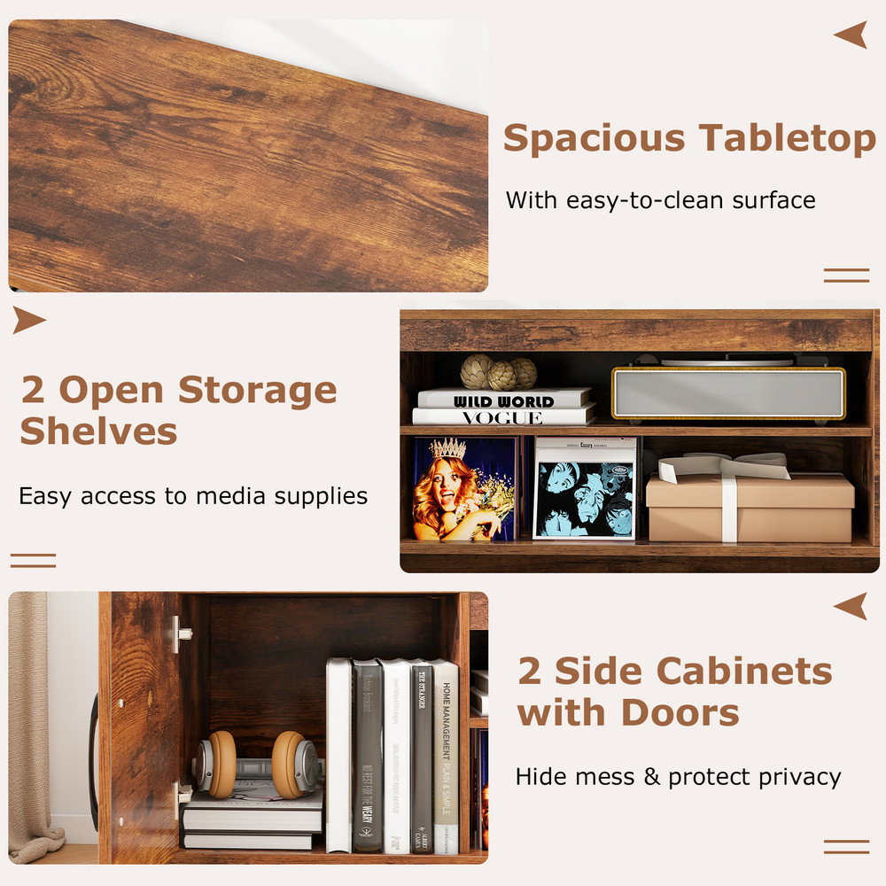 Modern TV Stand with Power Outlet & 2 Cable Holes for 65 Inch TVs, Entertainment Center with Storage Shelves & Cabinets