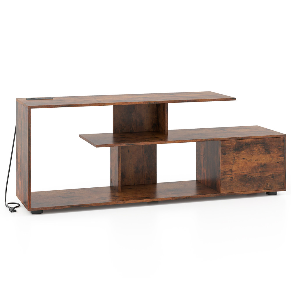 60 Inch Entertainment Center TV Stand with Power Outlet, USB & Type-C Ports, Storage Cabinet & Shelves for TVs up to 55"