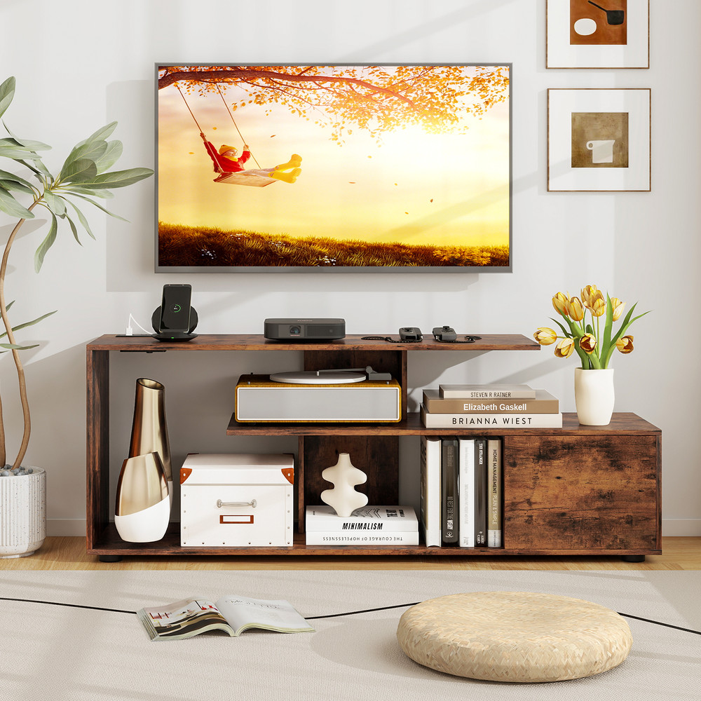 60 Inch Entertainment Center TV Stand with Power Outlet, USB & Type-C Ports, Storage Cabinet & Shelves for TVs up to 55"
