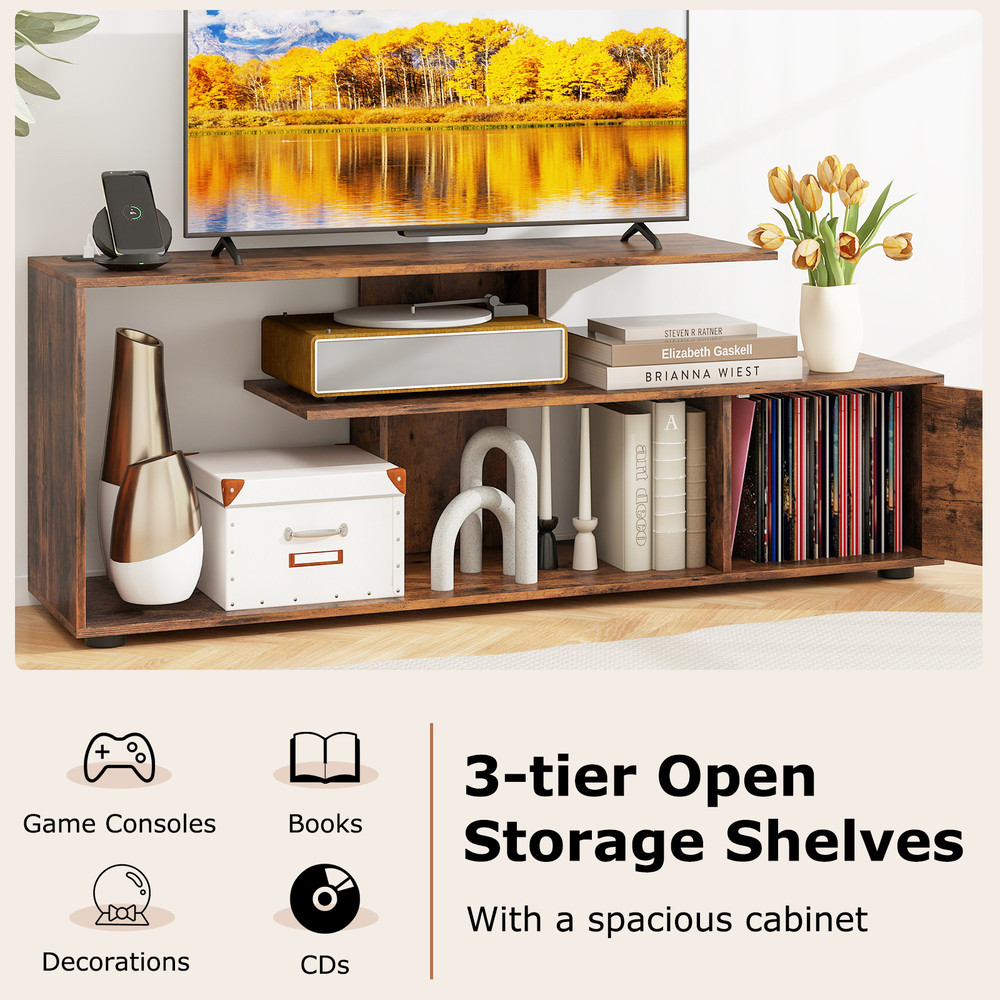 60 Inch Entertainment Center TV Stand with Power Outlet, USB & Type-C Ports, Storage Cabinet & Shelves for TVs up to 55"