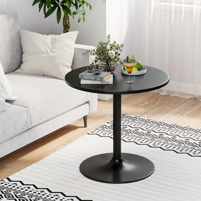24 Inch Modern Round Cocktail Table with Metal Base and MDF Top, Small Pub Bar Table for Living Room, Kitchen, or Party