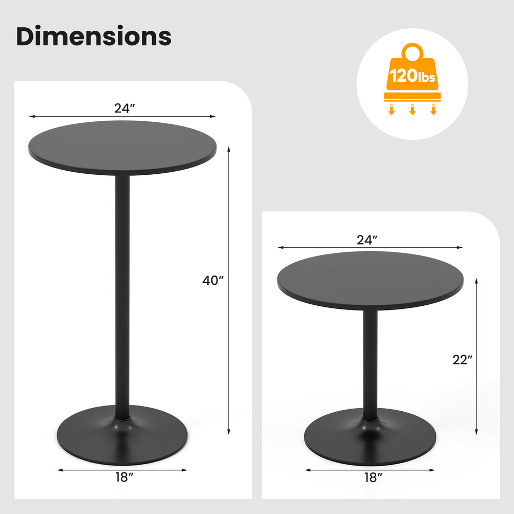 24 Inch Modern Round Cocktail Table with Metal Base and MDF Top, Small Pub Bar Table for Living Room, Kitchen, or Party