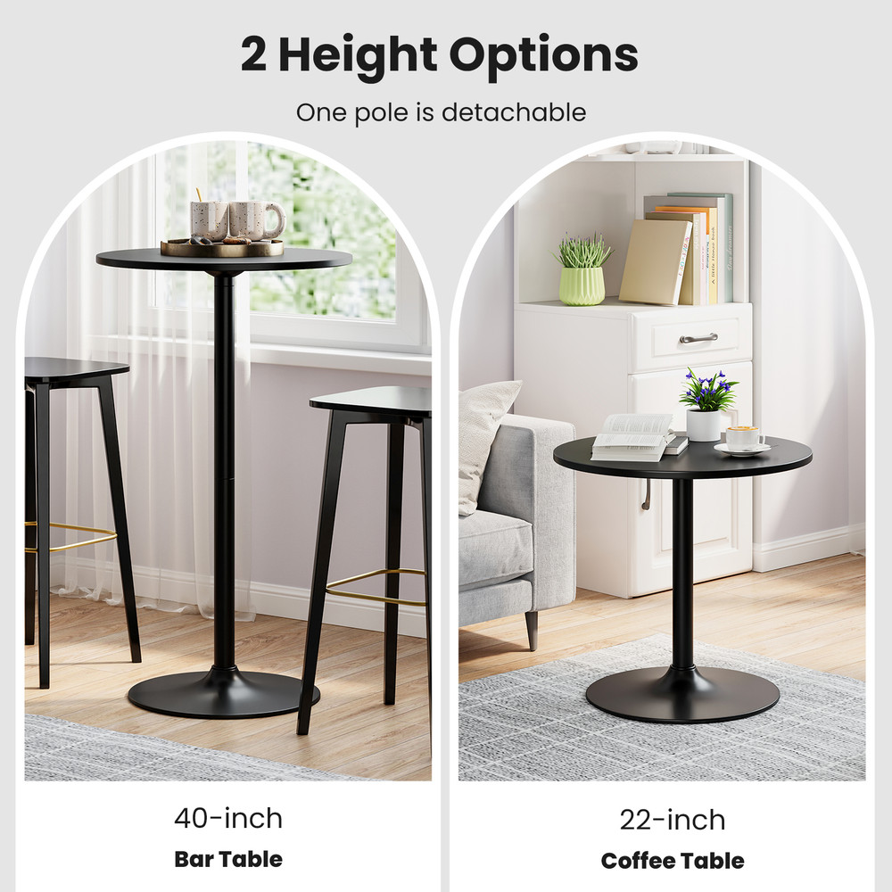 24 Inch Modern Round Cocktail Table with Metal Base and MDF Top, Small Pub Bar Table for Living Room, Kitchen, or Party